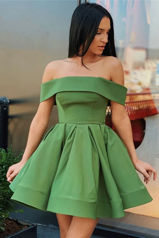 Elegant Green Off-The-Shoulder Short Homecoming Dress Elegant Green Off-The-Shoulder Short Homecoming Dress