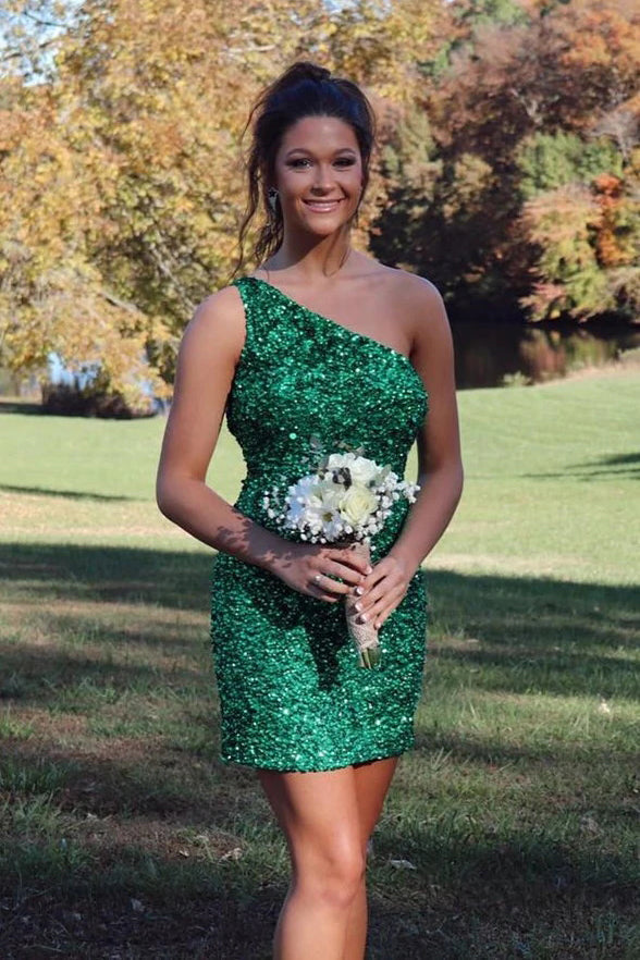 Sexy Short One Shoulder Homecoming Dress With Sequins Sexy Short One Shoulder Homecoming Dress With Sequins