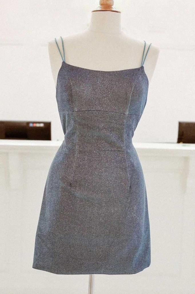 Pretty Short Blue Spaghetti-Straps Homecoming Dress