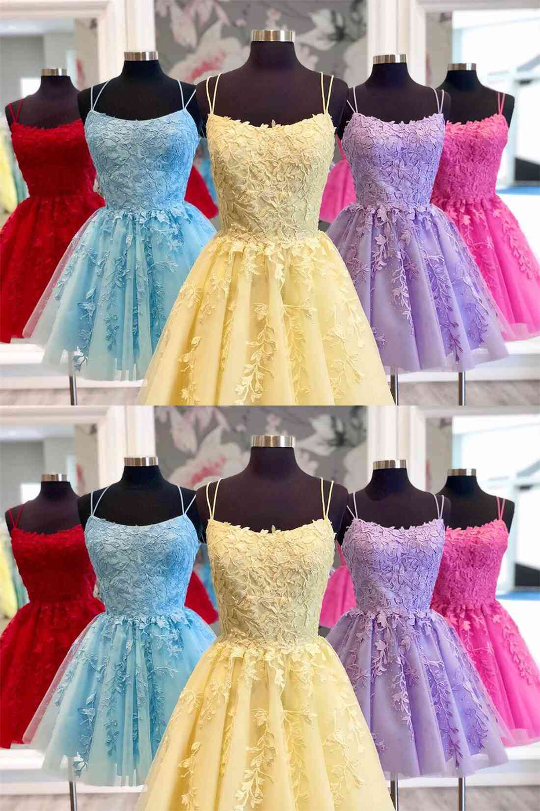 Simple Blue A-line Spaghetti Straps Short Prom Dresses, Homecoming Dresses