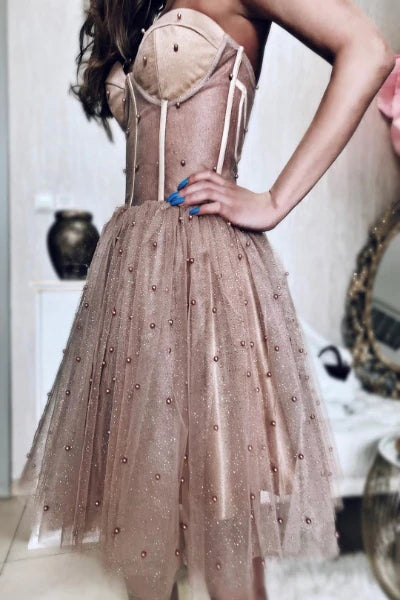 Sexy A-line Sweetheart Tulle Short Prom Dresses, Homecoming Dresses