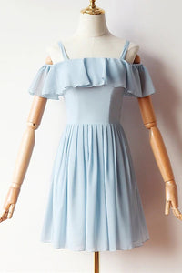 Simple Blue A-line Straps Chiffon Short Prom Dresses, Homecoming Dresses