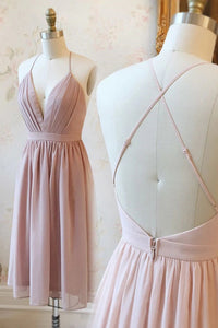 Simple Pink Sleeveless Chiffon Short Prom Dresses, Homecoming Dresses