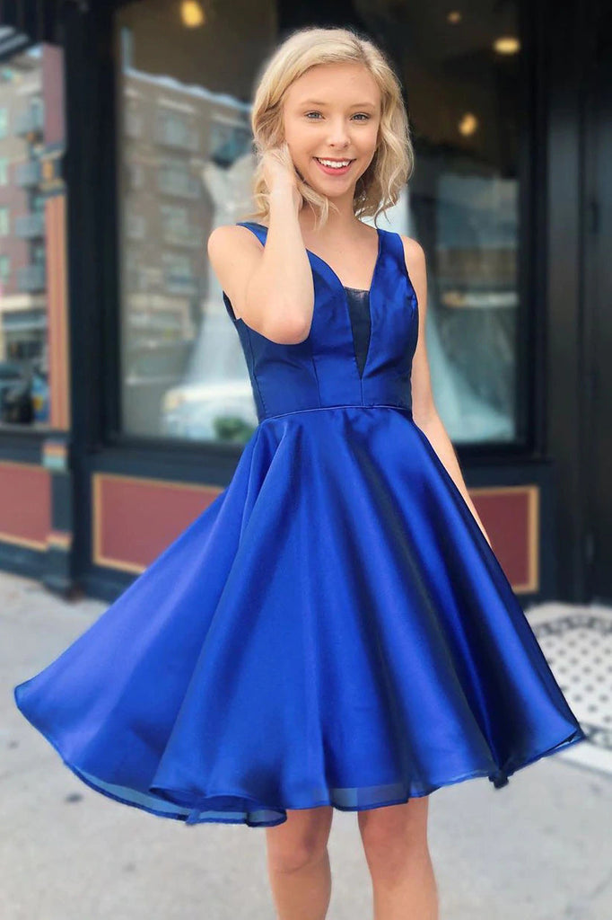 Elegant Short A-Line Royal Blue Straps Satin Homecoming Dress Elegant Short A-Line Royal Blue Straps Satin Homecoming Dress