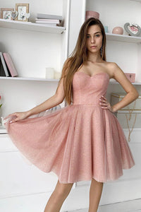 Simple A-Line Pink Sweetheart Tulle Homecoming Dress