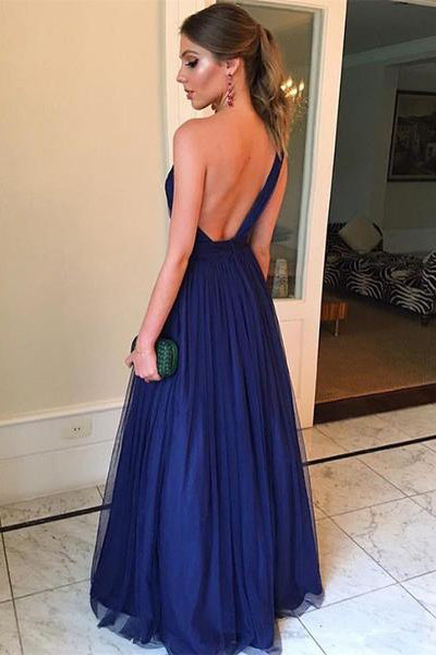Royal Blue A-Line One Shoulder Long Prom Dress Bridesmaid Dress OP398