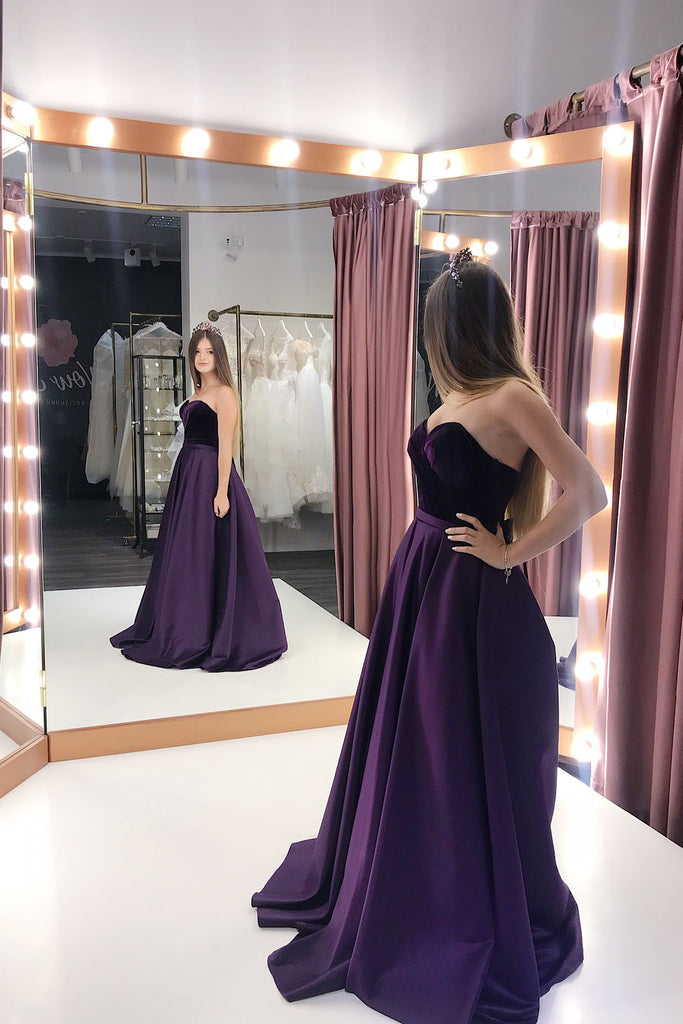 Buy Elegant Purple Satin Sweetheart Long Prom Dresses With Pockets OP452 Buy Elegant Purple Satin Sweetheart Long Prom Dresses With Pockets OP452