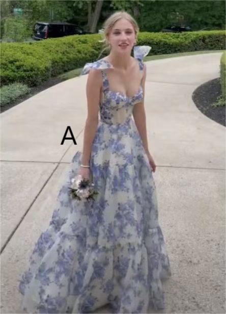 Elegant A-line Floral Long Prom Dresses, Evening Dresses