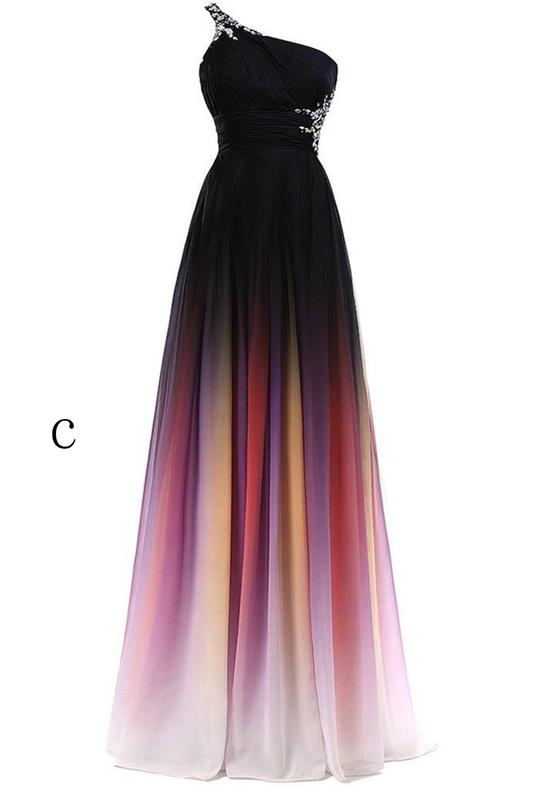 One Shoulder Cut Out Back Beading Blue Ombre Prom Dress, Long Formal Dress, OP121