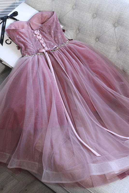 High Low Applique Strapless Prom Party dress Tutu Skirt Sweet 16 Dress OM135