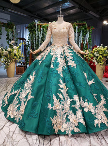 Long Sleeve Ball Gown Wedding Dress Appliques Beading Quinceanera Dresses PO075