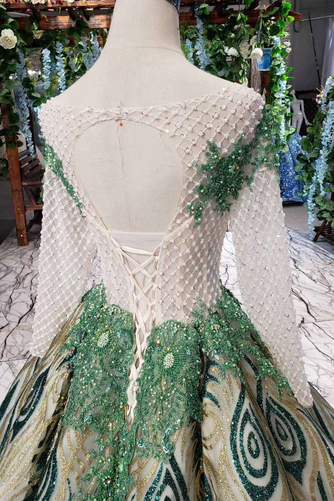 Luxurious Sequins Beaded Long Sleeves Ball Gown Quinceanera Gown OP719