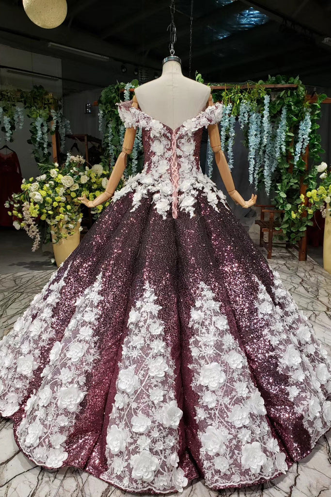 Off-Shoulder Quinceanera Dresses Prom Dresses Ball Gown With 3D Appliques PO148