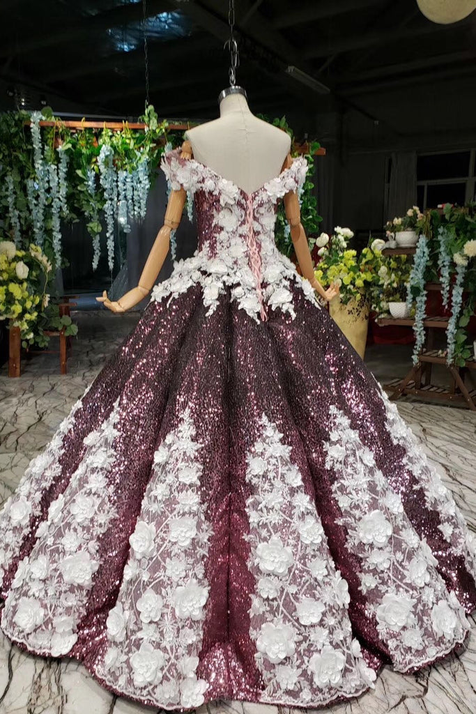 Off-Shoulder Quinceanera Dresses Prom Dresses Ball Gown With 3D Appliques PO148