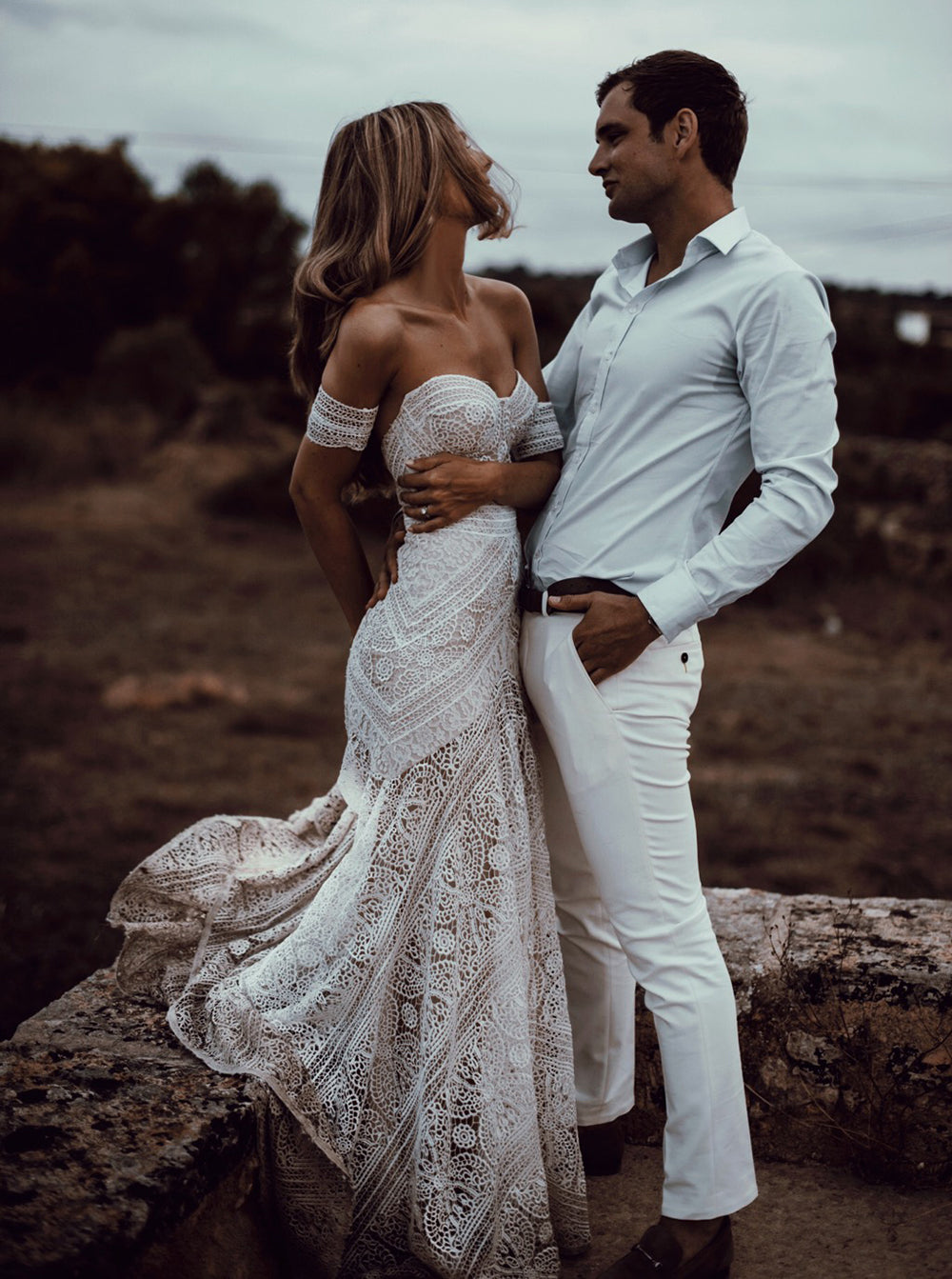 Ivory Lace Country Wedding Dresses Sweetheart Beach Mermaid Bridal Gown