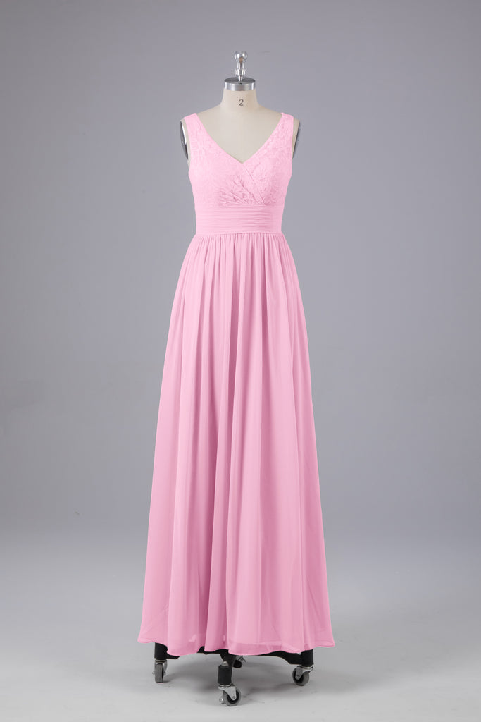Vintage A-line V-neck Sleeveless Long Bridesmaid Dresses