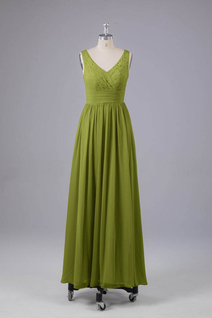 Vintage A-line V-neck Sleeveless Long Bridesmaid Dresses