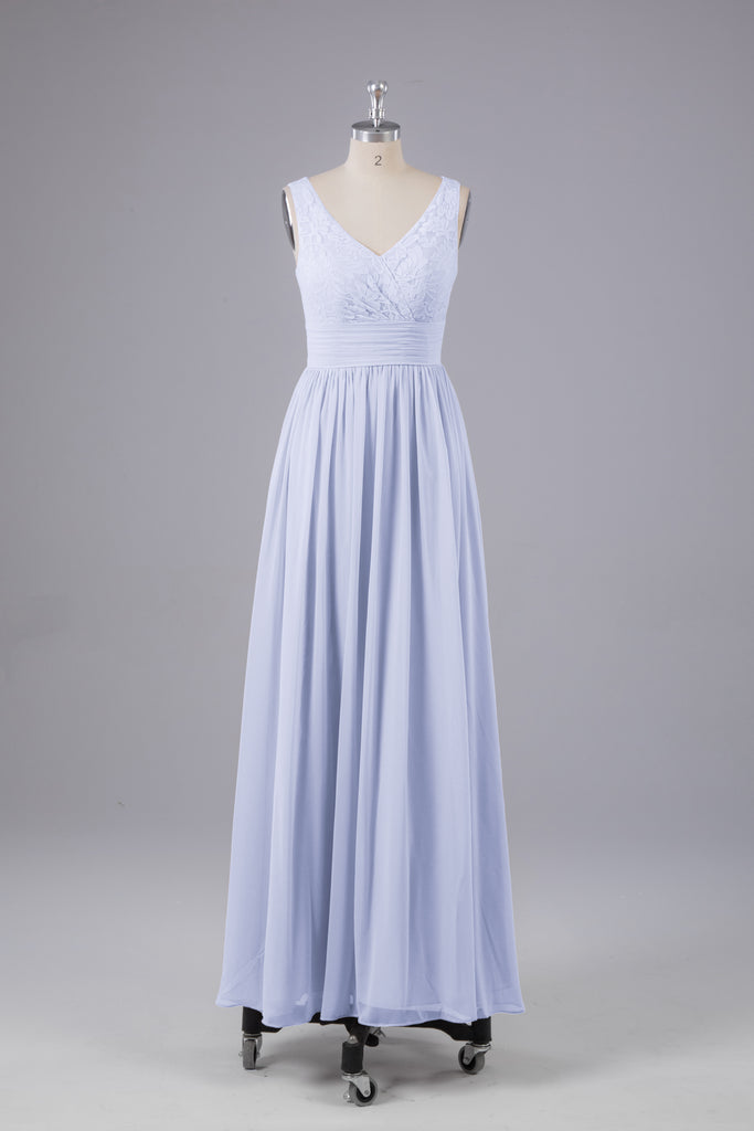 Vintage A-line V-neck Sleeveless Long Bridesmaid Dresses