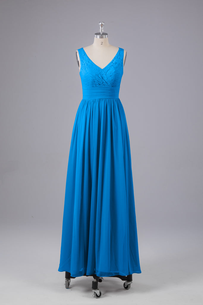 Vintage A-line V-neck Sleeveless Long Bridesmaid Dresses