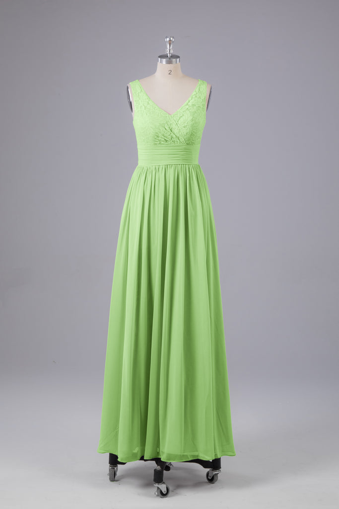 Vintage A-line V-neck Sleeveless Long Bridesmaid Dresses