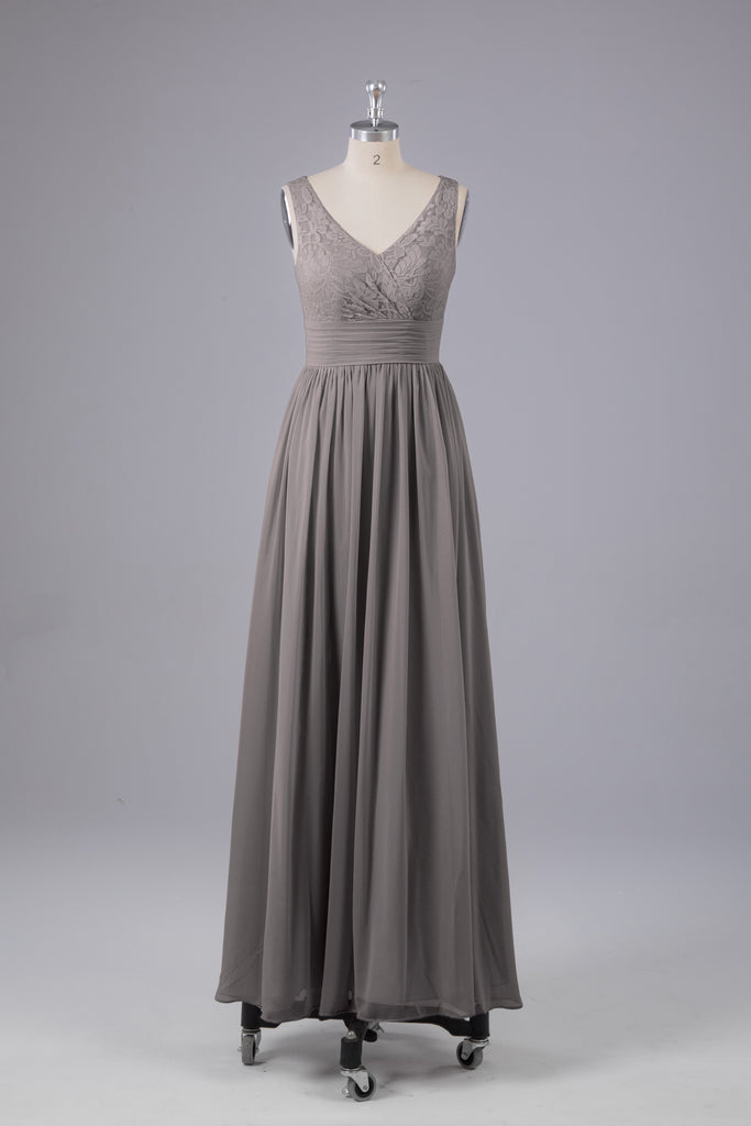 Vintage A-line V-neck Sleeveless Long Bridesmaid Dresses