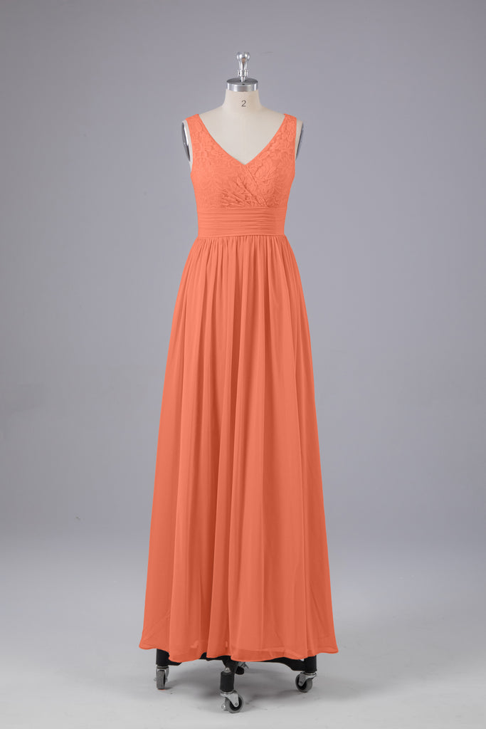 Vintage A-line V-neck Sleeveless Long Bridesmaid Dresses