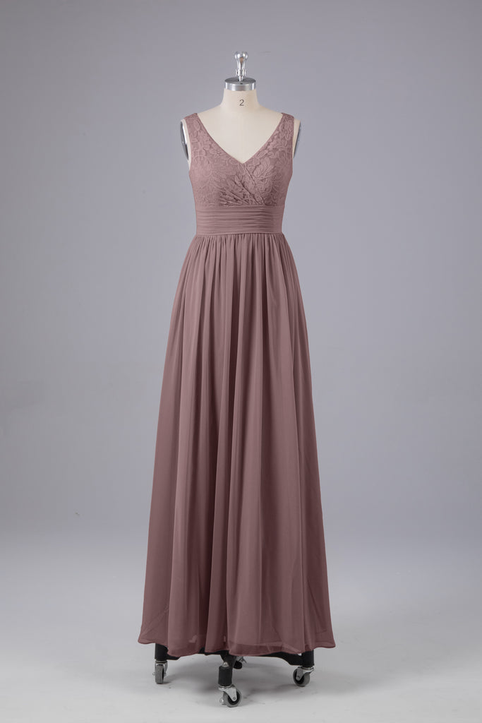 Vintage A-line V-neck Sleeveless Long Bridesmaid Dresses