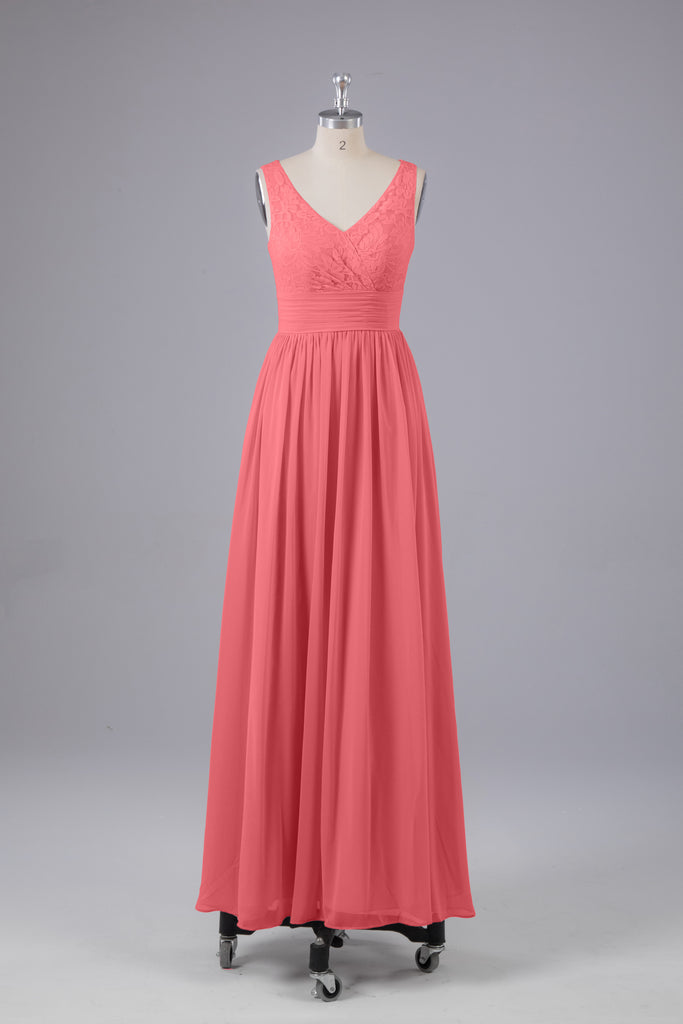 Vintage A-line V-neck Sleeveless Long Bridesmaid Dresses
