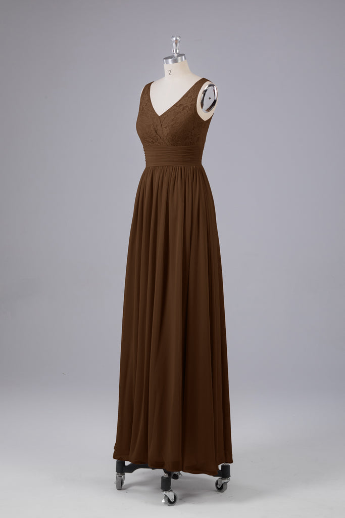 Vintage A-line V-neck Sleeveless Long Bridesmaid Dresses