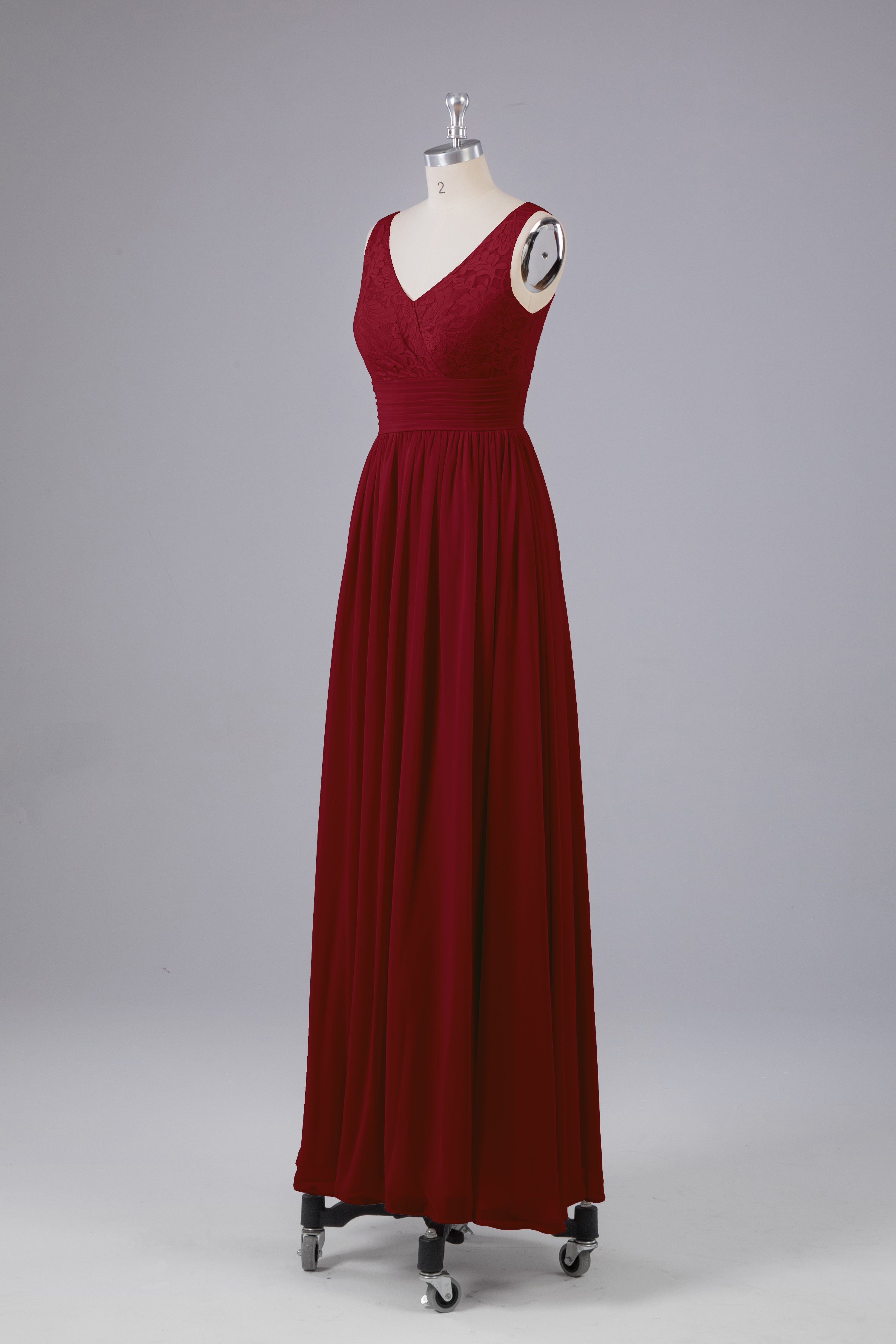 Vintage A-line V-neck Sleeveless Long Bridesmaid Dresses