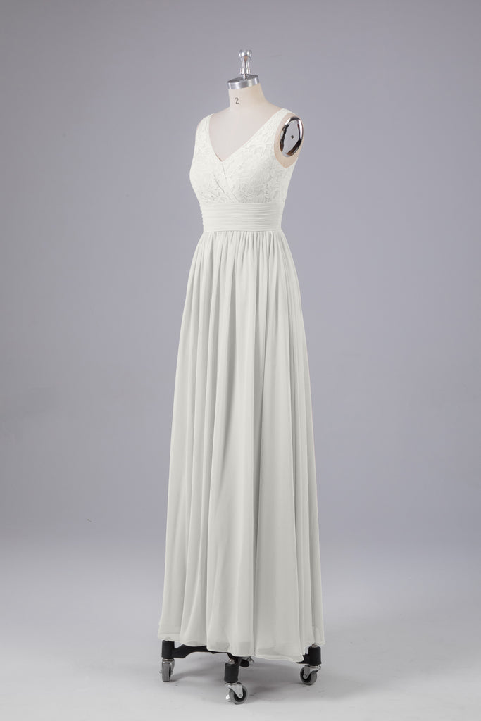 Vintage A-line V-neck Sleeveless Long Bridesmaid Dresses