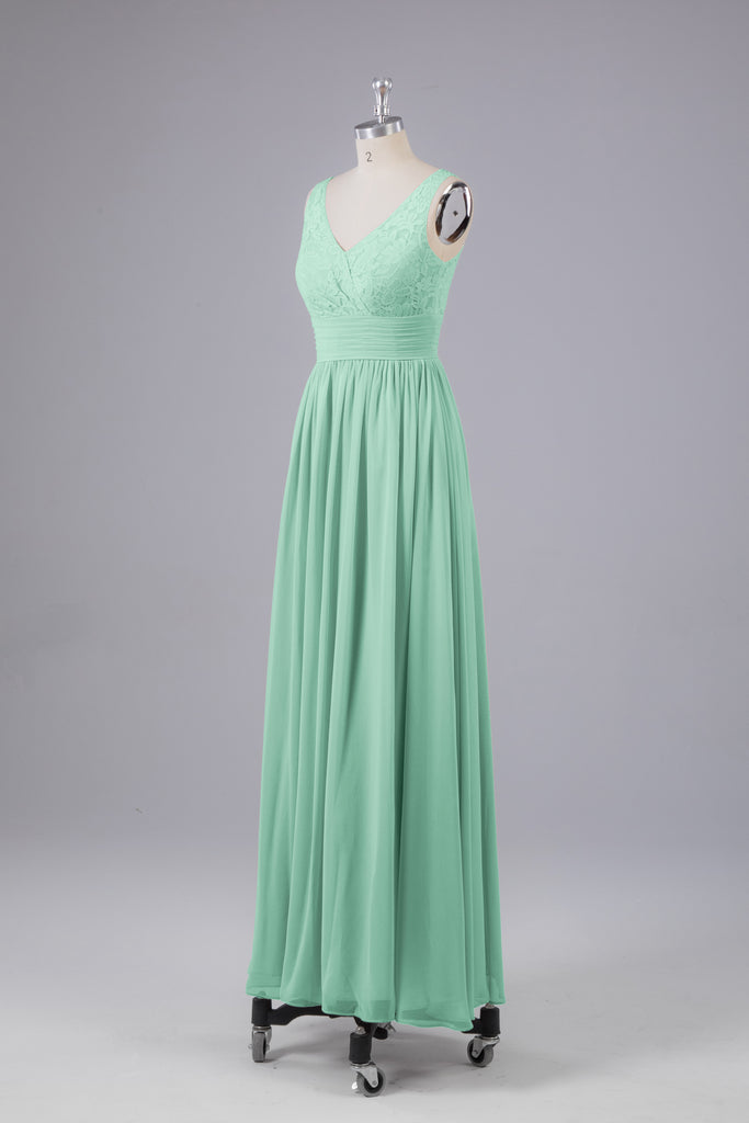 Vintage A-line V-neck Sleeveless Long Bridesmaid Dresses