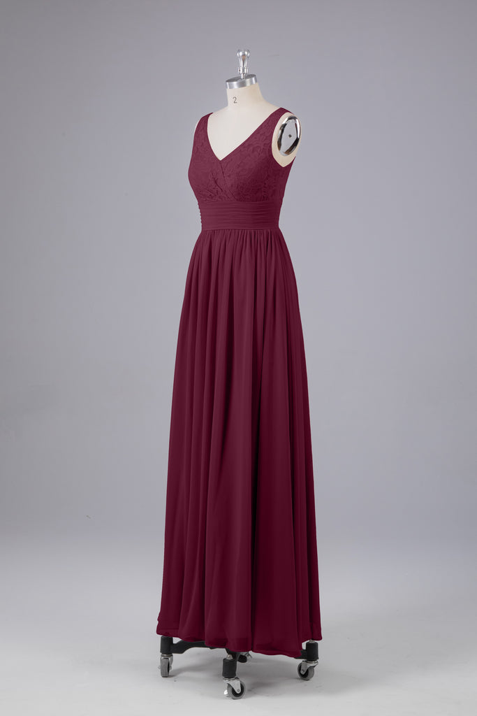 Vintage A-line V-neck Sleeveless Long Bridesmaid Dresses