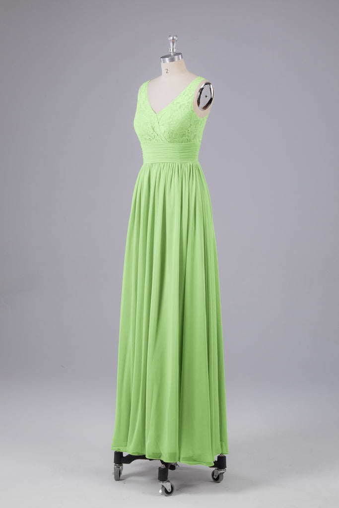 Vintage A-line V-neck Sleeveless Long Bridesmaid Dresses
