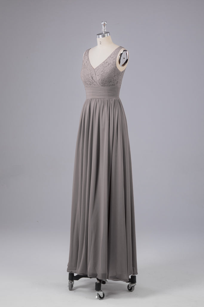Vintage A-line V-neck Sleeveless Long Bridesmaid Dresses