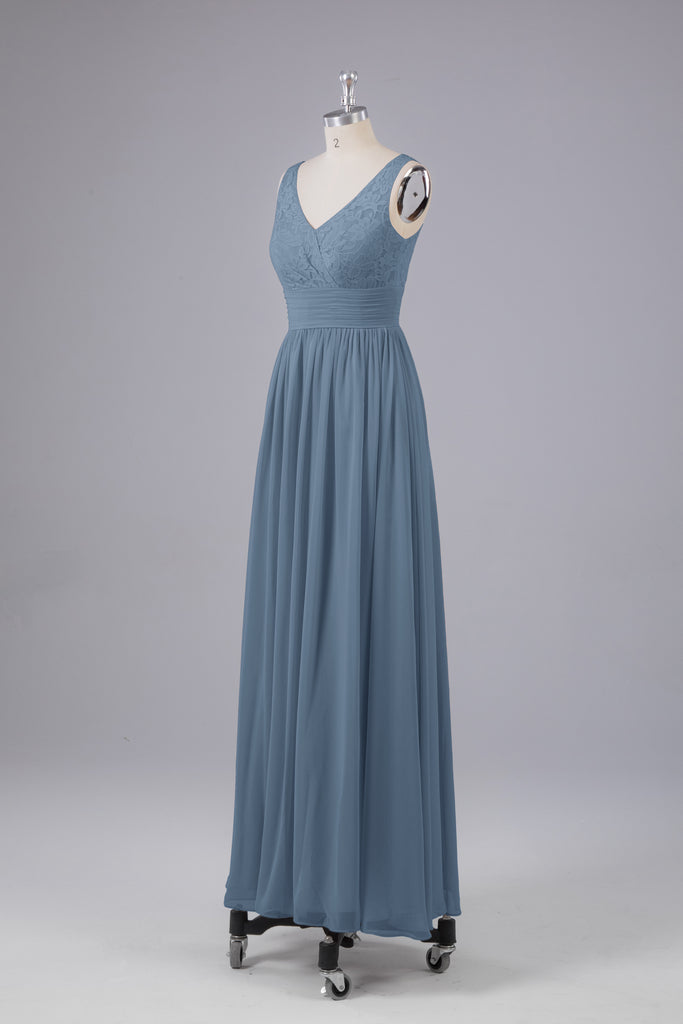 Vintage A-line V-neck Sleeveless Long Bridesmaid Dresses