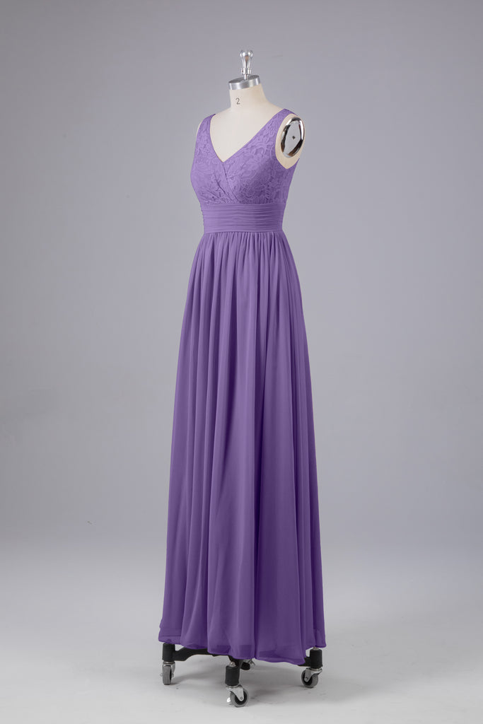 Vintage A-line V-neck Sleeveless Long Bridesmaid Dresses