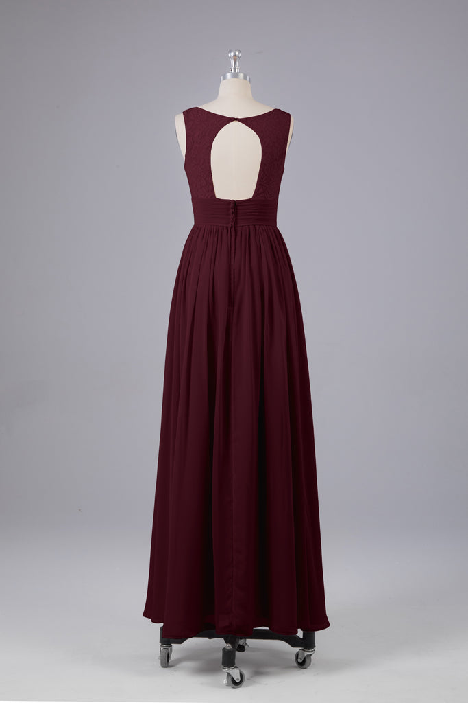 Vintage A-line V-neck Sleeveless Long Bridesmaid Dresses