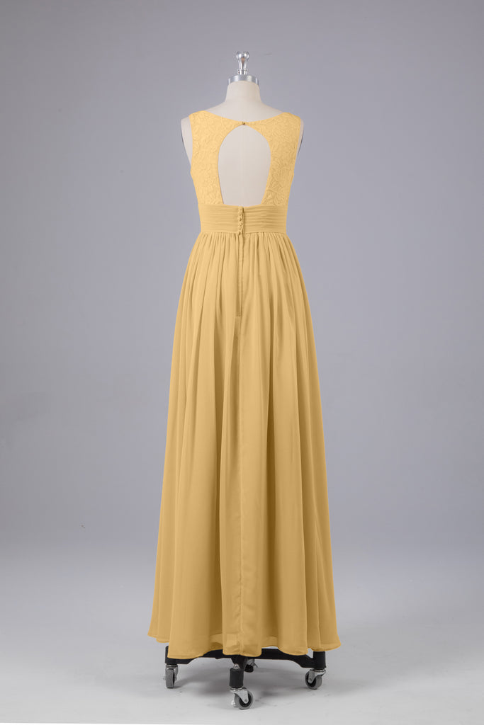 Vintage A-line V-neck Sleeveless Long Bridesmaid Dresses