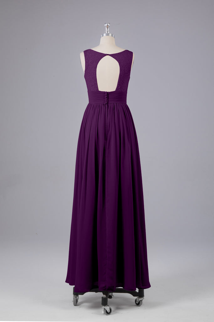 Vintage A-line V-neck Sleeveless Long Bridesmaid Dresses
