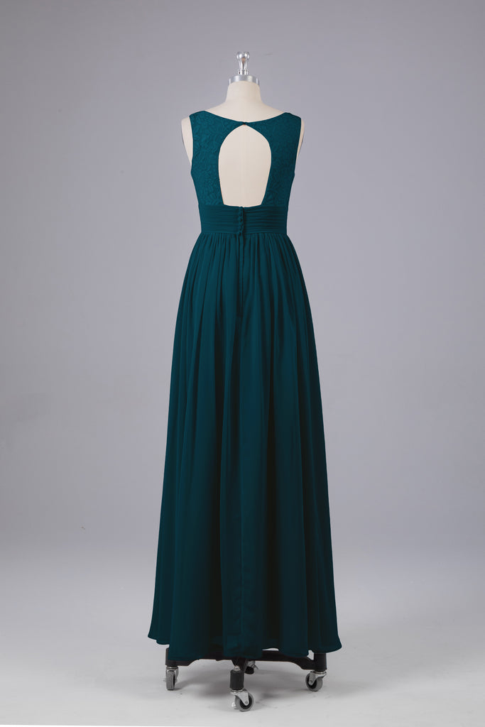 Vintage A-line V-neck Sleeveless Long Bridesmaid Dresses