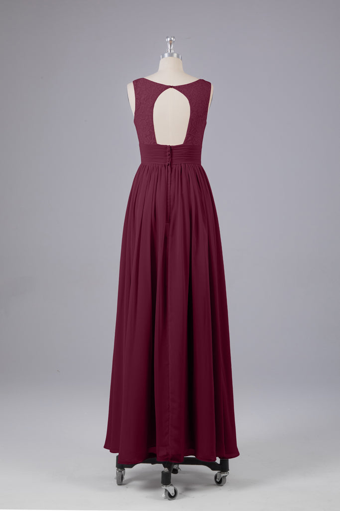 Vintage A-line V-neck Sleeveless Long Bridesmaid Dresses