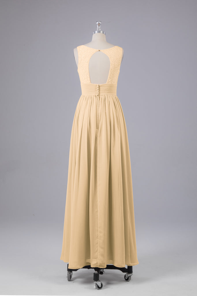 Vintage A-line V-neck Sleeveless Long Bridesmaid Dresses