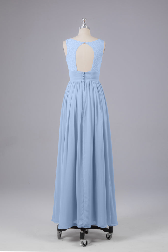 Vintage A-line V-neck Sleeveless Long Bridesmaid Dresses