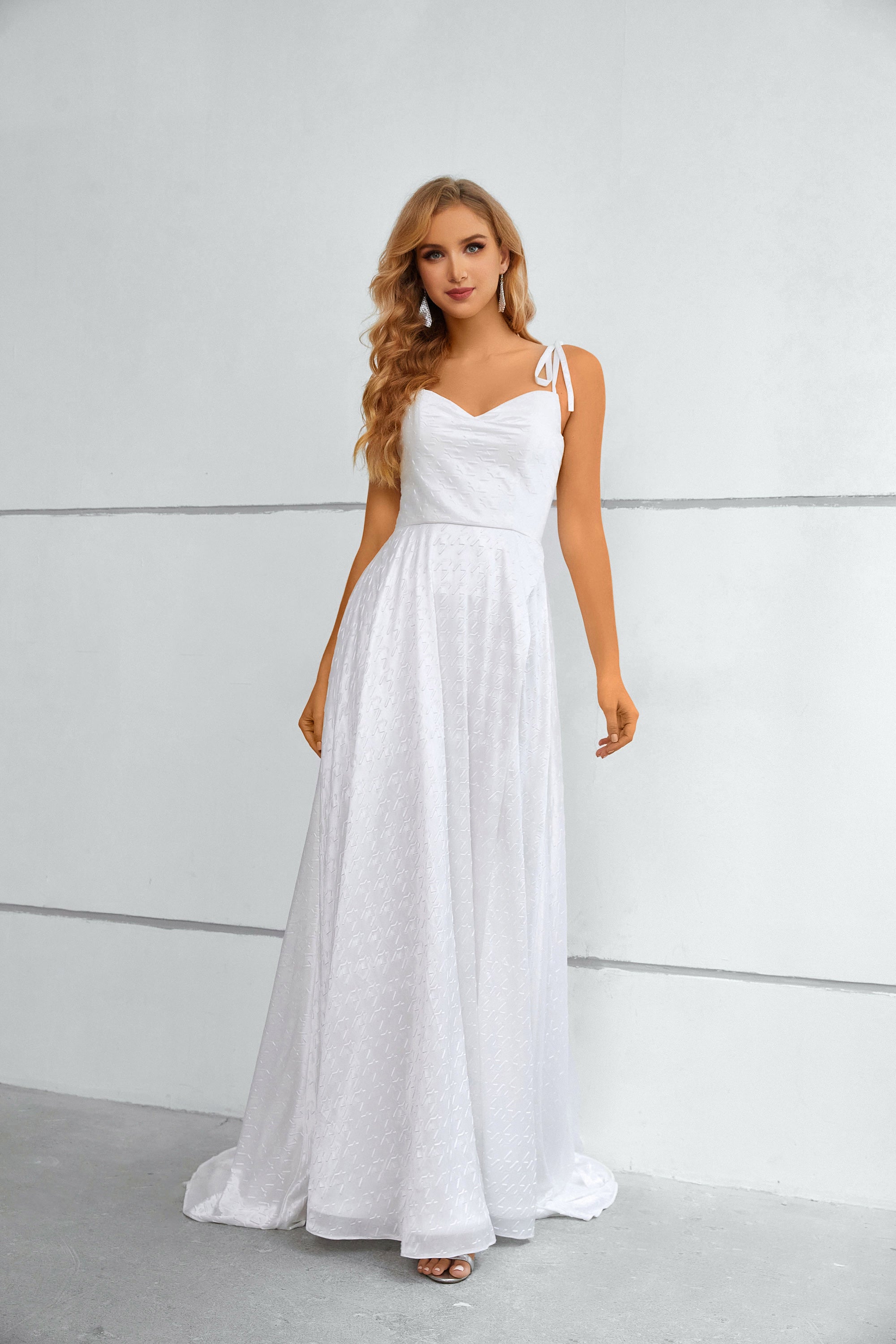 A-Line White Spaghetti-Straps Long Prom Dress