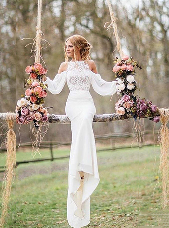 Buy Lace Beach Wedding Dress Drop Long Sleeves Chiffon Mermaid Bridal Gowns OW359 Buy Lace Beach Wedding Dress Drop Long Sleeves Chiffon Mermaid Bridal Gowns OW359