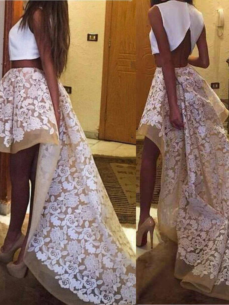 Two Pieces High-Low Lace Prom Dress With Appliques OP225