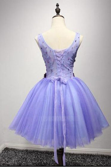Sweet 16 Dress Lavender Short Prom Dress With Flower Appliques OM132