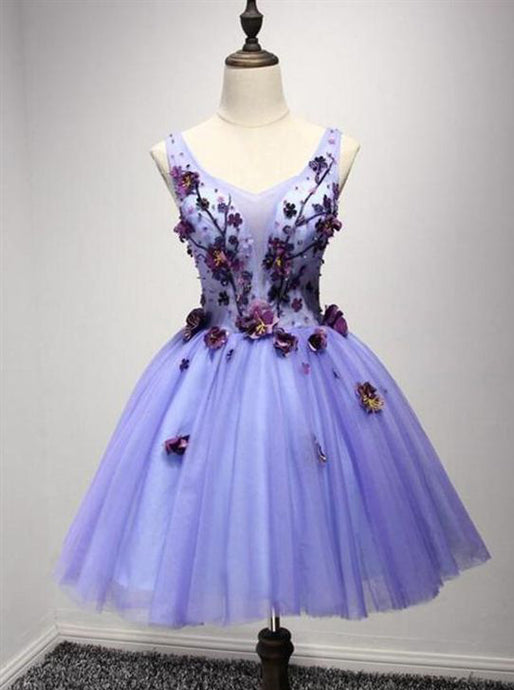 Sweet 16 Dress Lavender Short Prom Dress With Flower Appliques OM132