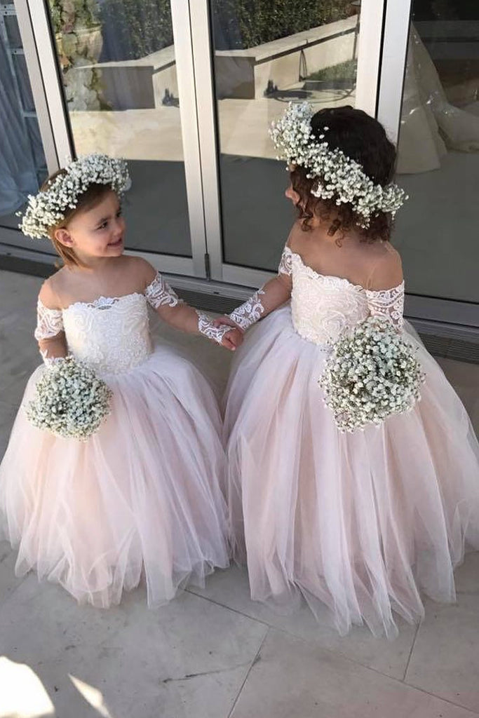 Buy Chic Long Sleeves Off-The-Shoulder Tulle Flower Girl Dresses OF122